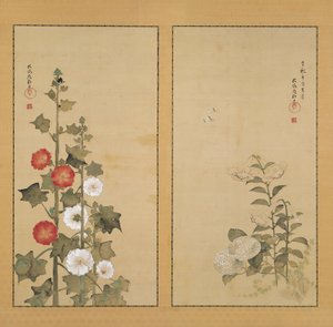 Lilien mit Hortensie und Stockrosen von Sakai Hoitsu