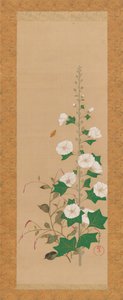 Stockrosen und Prinzenfederblumen von Sakai Oho