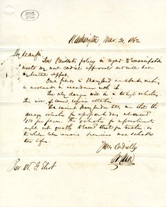 Brief unterzeichnet S.P. Chase, Washington, an W.G. Eliot, 31. März 1862 von Salmon P. Chase