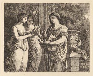 Figurenverkäufer mit zwei Mädchen, 1770 von Salomon Gessner