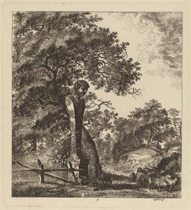 Waldlandschaft mit einer Ziegenherde und einem Herm, 1764