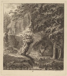 Waldlandschaft mit einem beschnittenen Baum, 1764 von Salomon Gessner