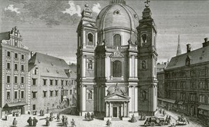 Ansicht der Peterskirche, Wien, gestochen von Johann Bernard Hattinger