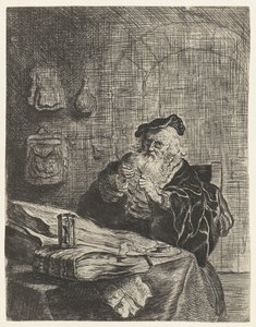 Mann mit Federkielmesser