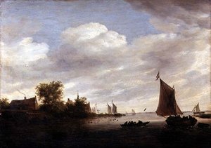 Flussmündung mit Segelschiffen von Salomon van Ruisdael or Ruysdael