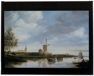 Flusslandschaft mit Windmühle