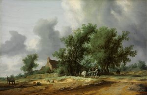 Straße in den Dünen mit einer Kutsche von Salomon van Ruisdael or Ruysdael