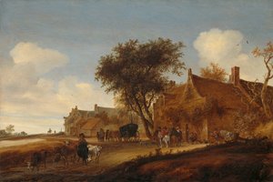 Dorfgasthof mit Postkutsche von Salomon van Ruysdael