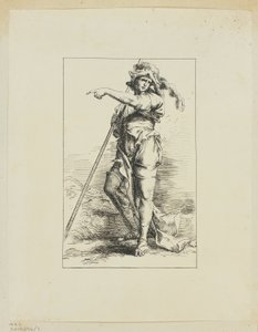 Figur mit Stab, die zeigt von Salvator Rosa