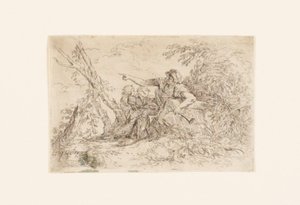 Hirte und zwei Kinder in einer Landschaft von Salvator Rosa