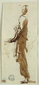 Stehende drapierte Figur im Profil (recto); Massaker der Unschuldigen (verso) von Salvator Rosa