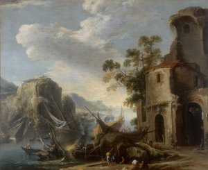 Ansicht einer Bucht, Werk von Salvatore Rosa, aufbewahrt in der Galleria Estense in Modena