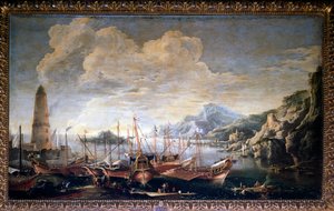 Ansicht eines Hafens von Salvator Rosa