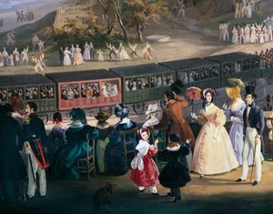 Ferdinand II. im Zug während der Jungfernfahrt der Eisenbahn Neapel-Portici, 4. Oktober von Salvatore Fergola