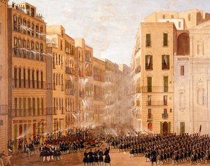 Die bourbonische Armee reagierte auf die Aufstände in Neapel im Mai 1848 (Detail) von Salvatore Fergola