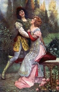 Literatur. Francesca da Rimini und Paolo Malatesta. Illustration inspiriert von S. Postiglione in: Die Göttliche Komödie, von Dante Alighieri, Tschechische Republik, ca. 1910 (Postkarte)