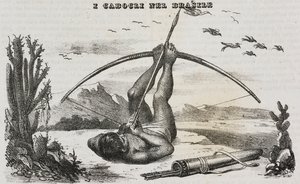 Caboclo-Mann mit Bogen und Pfeilen, Brasilien, Lithographie von Salvatore Puglia aus Poliorama Pittoresco, Nr. 41, 18. Mai von Salvatore Puglia