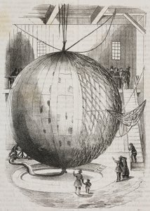 Kupfer-Heißluftballon erfunden von Edmond Marey-Monge, Frankreich, Lithographie von Salvatore Puglia aus Poliorama Pittoresco, Nr. 41, 18. Mai
