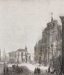 Fassade der Basilika San Sebastiano in Acireale, Sizilien, Italien, Lithographie von Salvatore Puglia aus Poliorama Pittoresco, Nr. 39, 3. Mai von Salvatore Puglia