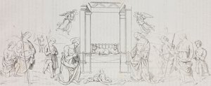 Fontignano Geburt Christi, Anbetung der Hirten, Lithographie von Salvatore Puglia nach einem Gemälde von Pietro Perugino (ca. 1450-1523) aus Poliorama Pittoresco, Nr. 42, 24. Mai von Salvatore Puglia