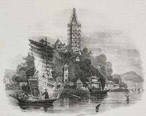 Kin-Chan, Goldener Berg, China, Lithographie von Salvatore Puglia aus Poliorama Pittoresco, Nr. 21, 28. Dezember