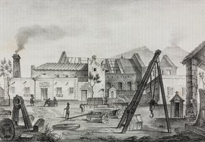 Reale Opificio meccanico (Königliche Mechanische Fabrik) in Pietrarsa, Kampanien, Italien, Lithographie von Gaetano Riccio aus Poliorama Pittoresco, Nr. 39, 7. Mai