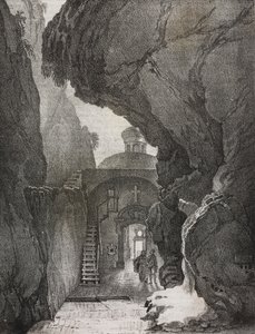 Heiligtum der Heiligen Dreifaltigkeit oder Heiligtum des gespaltenen Berges, Gaeta, Latium, Italien, Lithographie von Salvatore Puglia aus Poliorama Pittoresco, Nr. 43, 1. Juni