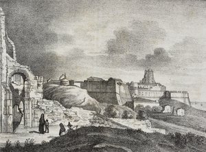 Ansicht von Crotone, Kalabrien, Italien, Lithographie von Salvatore Puglia aus Poliorama Pittoresco, Nr. 51, 29. Juli