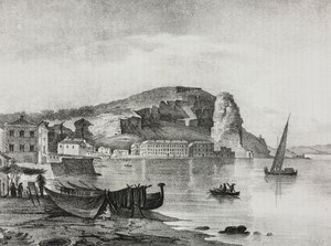 Ansicht von Terracina, Latium, Italien, Lithographie von Salvatore Puglia