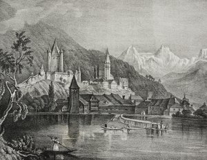 Ansicht von Thun, Kanton Bern, Schweiz, Lithographie von Salvatore Puglia von Salvatore Puglia