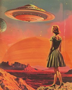 Frau unter Alien-Himmel