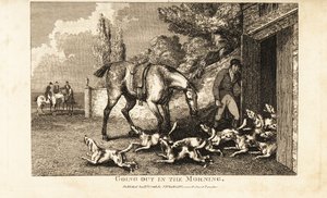 Jäger öffnet die Zwingertür, um die Hunde vor der Hasenjagd herauszulassen von Samuel (after) Howitt