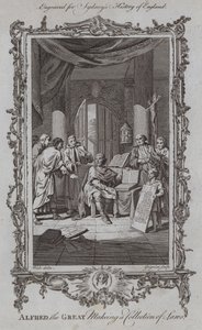 Alfred der Große bei der Sammlung von Gesetzen von Samuel (after) Wale