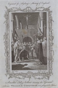 Anselm Fitz-Arthur beansprucht das Land, auf dem Wilhelm der Eroberer begraben werden sollte (Stich) von Samuel (after) Wale