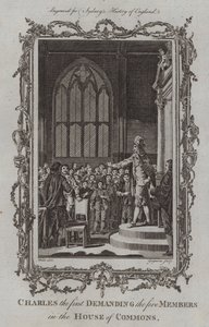 Karl I. fordert die fünf Mitglieder im Unterhaus (Stich) von Samuel (after) Wale