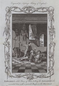 Edward I., als Prinz von Wales, tötet den Attentäter, der ihn mit einem vergifteten Dolch verwundete, im Heiligen Land (Stich)