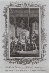 Richard, Herzog von Gloucester, beschuldigt die Königin von Eduard IV. der Hexerei (Gravur) von Samuel (after) Wale