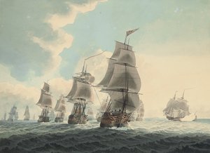 Ein Geschwader der Royal Navy, das den Kanal hinunterfährt von Samuel (attr. to) Atkins
