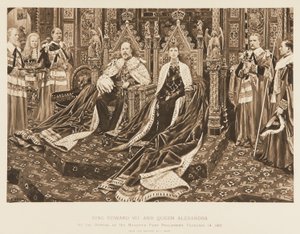 König Edward VII. und Königin Alexandra im Parlament