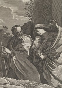 Die Flucht nach Ägypten, die Jungfrau trägt das Jesuskind, Joseph zeigt auf..., ca. 1635-57