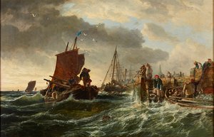 Aufziehender Sturm, Hafen von Newhaven von Samuel Bough