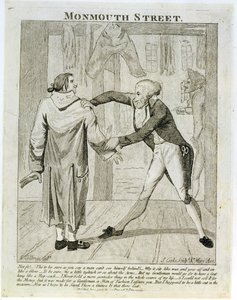 Monmouth Street, eine Karikatur eines Altkleidersellers, graviert von J. Cooke von Samuel Collings