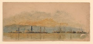 Dampfer und Schiffe auf einem Fluss von Samuel Colman