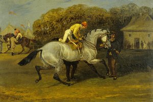 Jockey beim Aufsitzen
