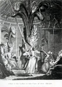 Ein Hinweis an die Damen, auf ihre Köpfe zu achten, veröffentlicht von Sayer und Bennett (1774-1786), 1776