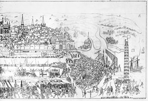 Die Belagerung von Boulogne durch König Heinrich VIII. (1491-1547) im Jahr 1544, graviert von James Basire, 1788