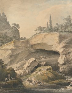 Felsige Landschaft mit Bauern und Vieh von Samuel Hieronymus Grimm