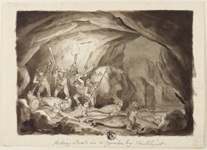 Tötung von Robben in einer Höhle bei Fackellicht