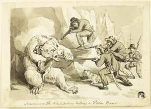 Seeleute auf der Walfangfahrt töten einen Eisbären (recto); Muschel (verso)