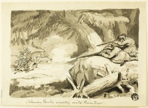 Sibirische Exilanten schießen auf wilde Rentiere (recto); Muschel (verso) von Samuel Howett